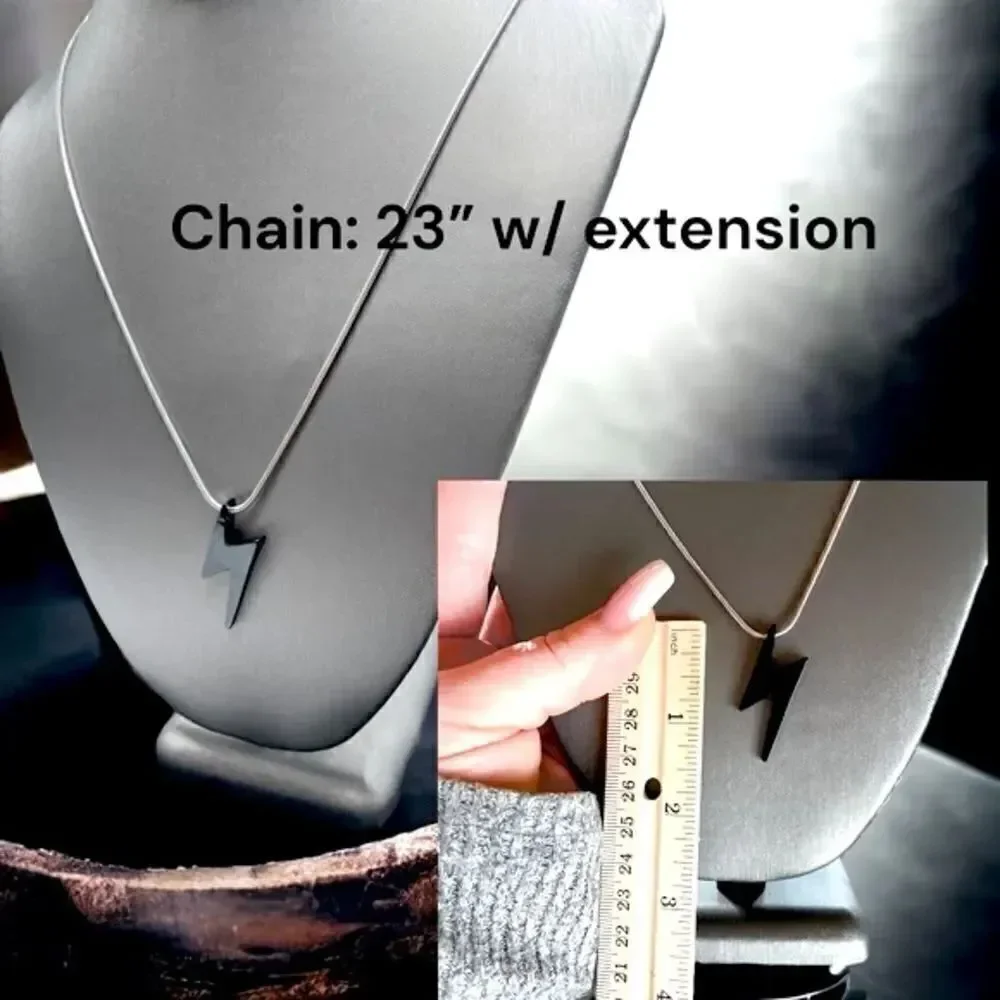 2-Piece Set l Men’s Black Lightening Bolt Necklace & Earring l Stainless Steel